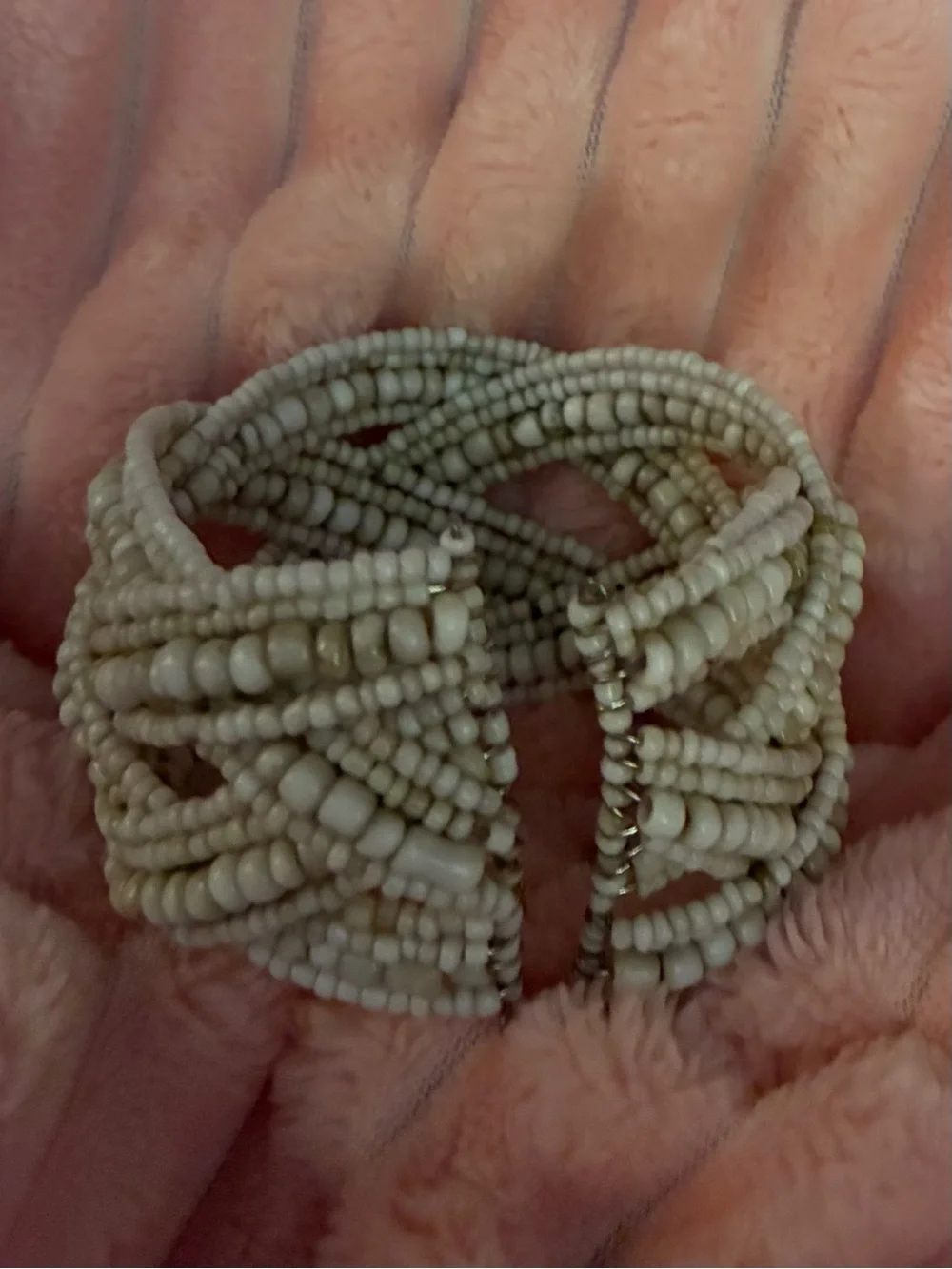 Beaded Woven Cuff Bracelet - Cream